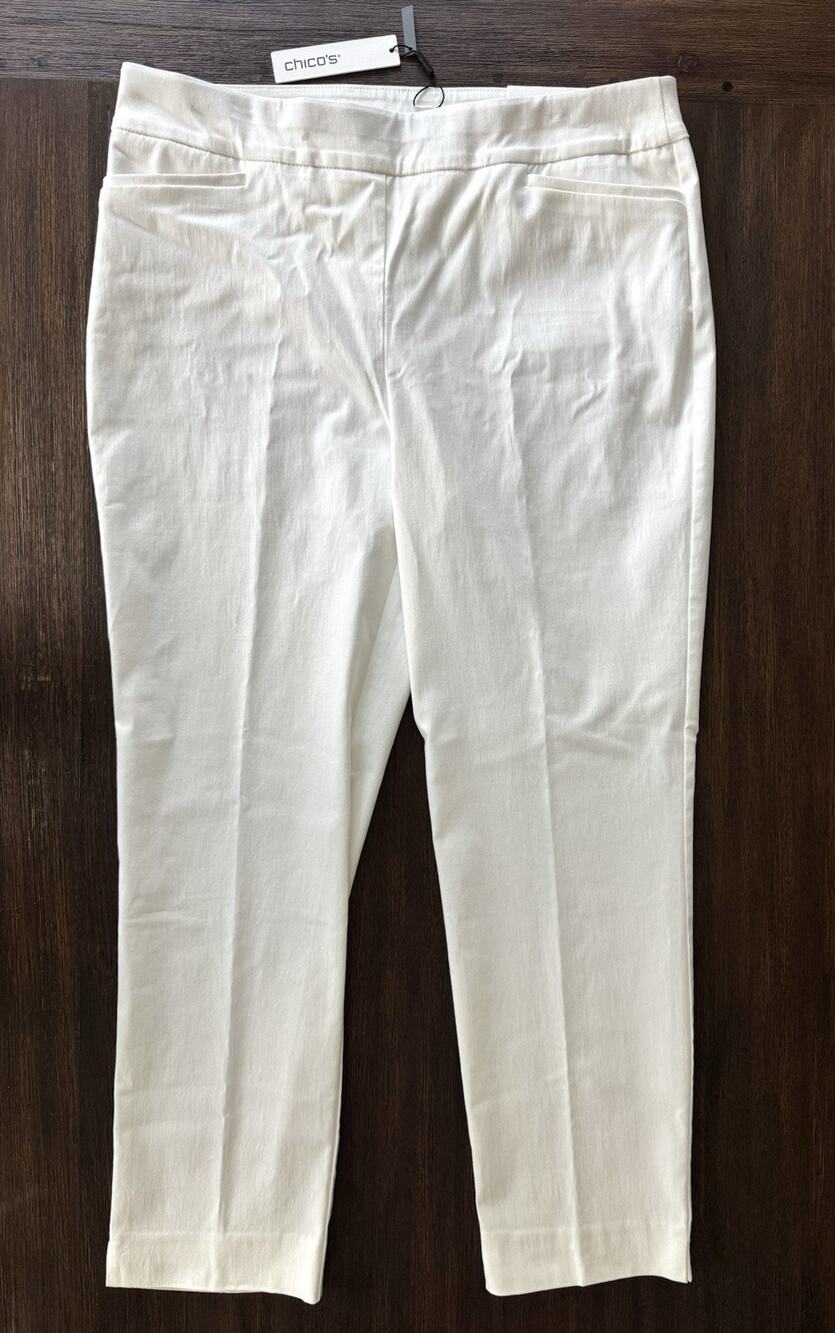 Chico's So Slimming Brigitte Pants Womens 12R White Slim Ankle Pull On